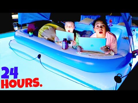 24 HOUR CHALLENGE OVERNIGHT IN OUR SWIMMING POOL!!