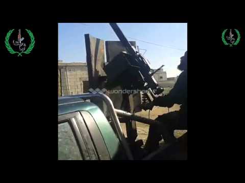 التصدي للطيران الحربي برشاش 12.5 من قبل جبهة ثبات على جبهة مطار أبو الظهور العسكري في ريف إدلب