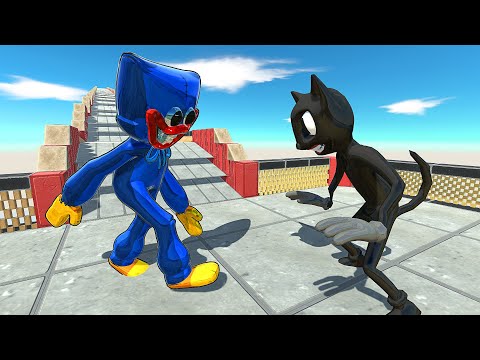 HUGGY WUGGY VS CARTOON CAT DEATH FALL ATTACK - Animal Revolt Battle Simulator