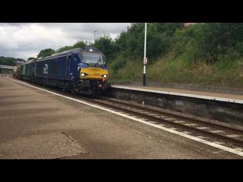 DRS Class 68s 68026 and 68001 on the Nuclear Flask train at Heworth 11/07/17