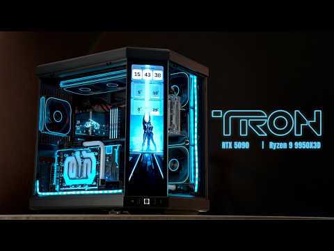 TRON Inspired HYTE Y70 Touch Infinite Custom Loop Water Cooling PC Build