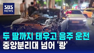 두 딸까지 태우고 음주 운전..중앙분리대 넘어 '쾅' / SBS