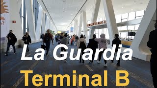 New York LGA La Guardia Airport Terminal B - Departures walk through & apron vie