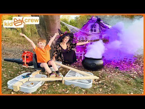 Building kids ride on hovercraft to help a friendly witch on Halloween. Educational | Kid Crew
