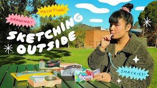 sketchbooking outside ✷ chill drawing, new art supplies