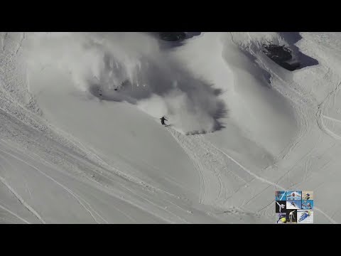 Snowboarding and skis  Running from an avalanche