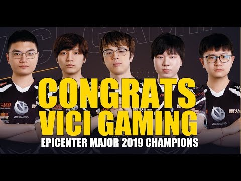 EPICENTER MAJOR 2019 CHAMPIONS - VICI GAMING LIFTING TROPHY AND MVP MIRACLE (DOTA 2)