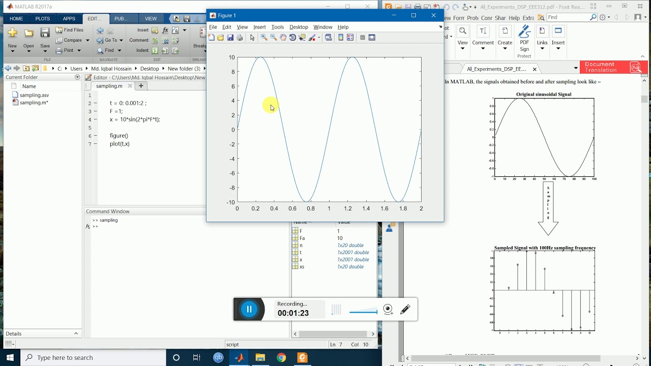 Sampling a  Continuous Time Signal with Matlab