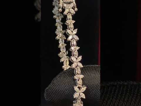 Bracelet Tennis En Or Blanc 18K Avec Diamants Naturels - 3.12 Carats (Coupe Marquise & Ronde) - Taille Ajustable
