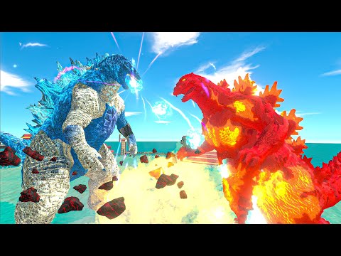 Team Ice + Ice Thermo Godzilla VS Fire Burning Godzilla + Team Fire - Animal Revolt Battle Simulator