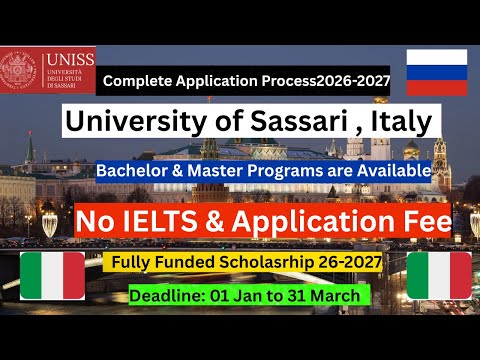 University of Sassari, Italy Application Process 2025 | No IELTS & Apply fee | Fully Funded 2026