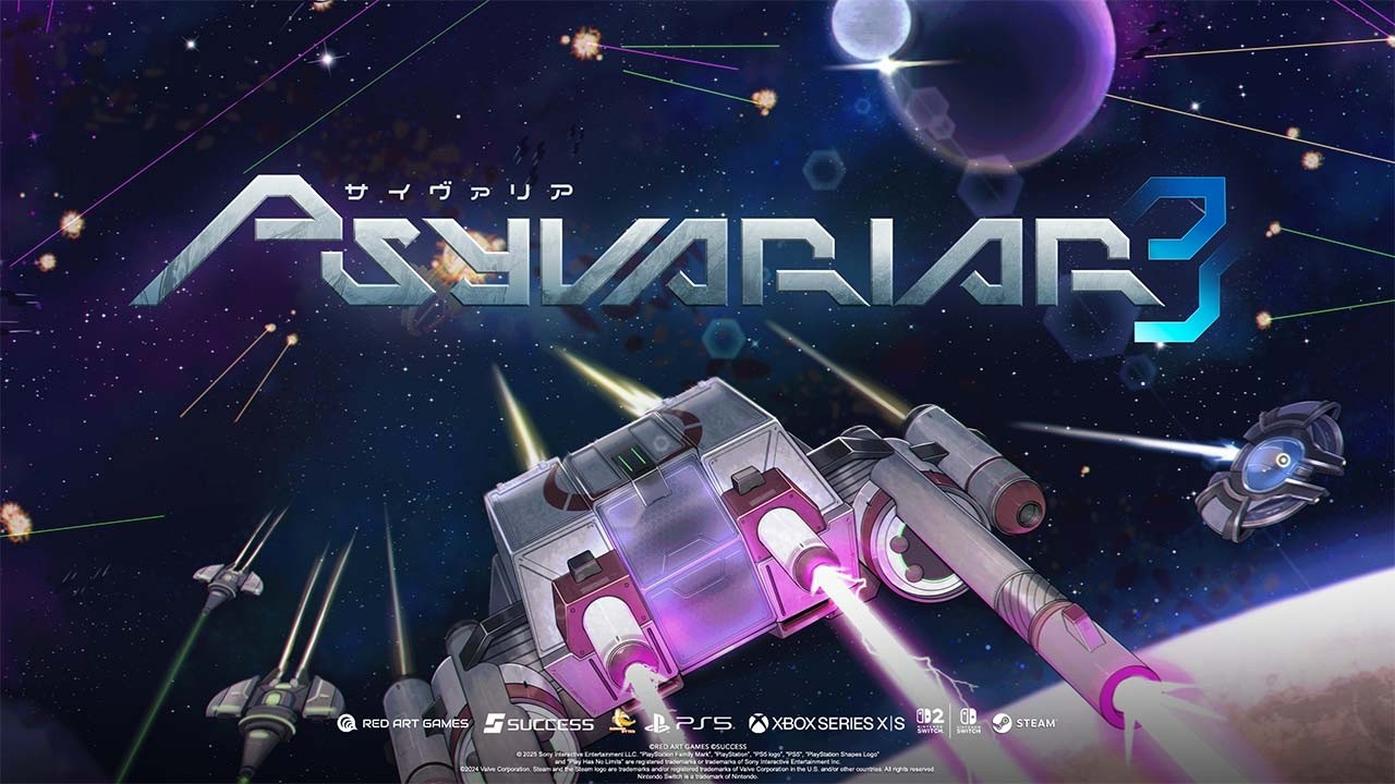 Promotional still showing Psyvariar 3 pilots facing a massive alien boss in space