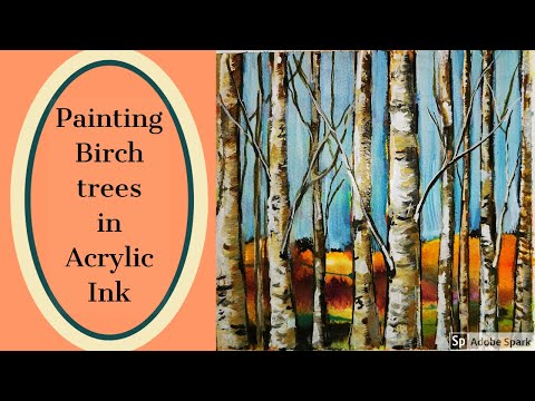 Acrylic ink painting tecniques  | how to paint in  Fluid acrylics | Paint Birch Trees |DIY Landscape