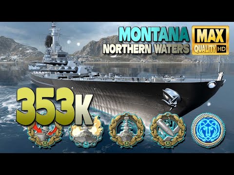 Battleship Montana on map Northern Waters, 352k damage - World of Warships