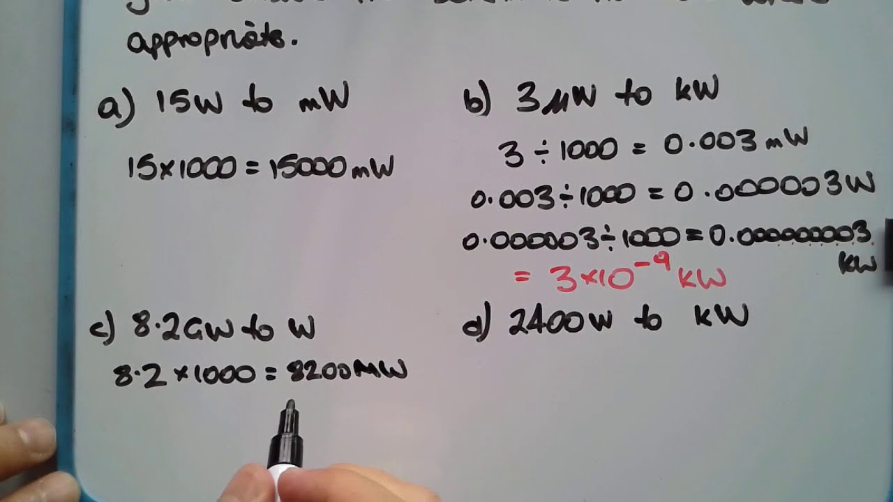 [0162] Mathematics Standard 2 - Metric Unit Conversion for Electrical Power mW, W, kW, MW