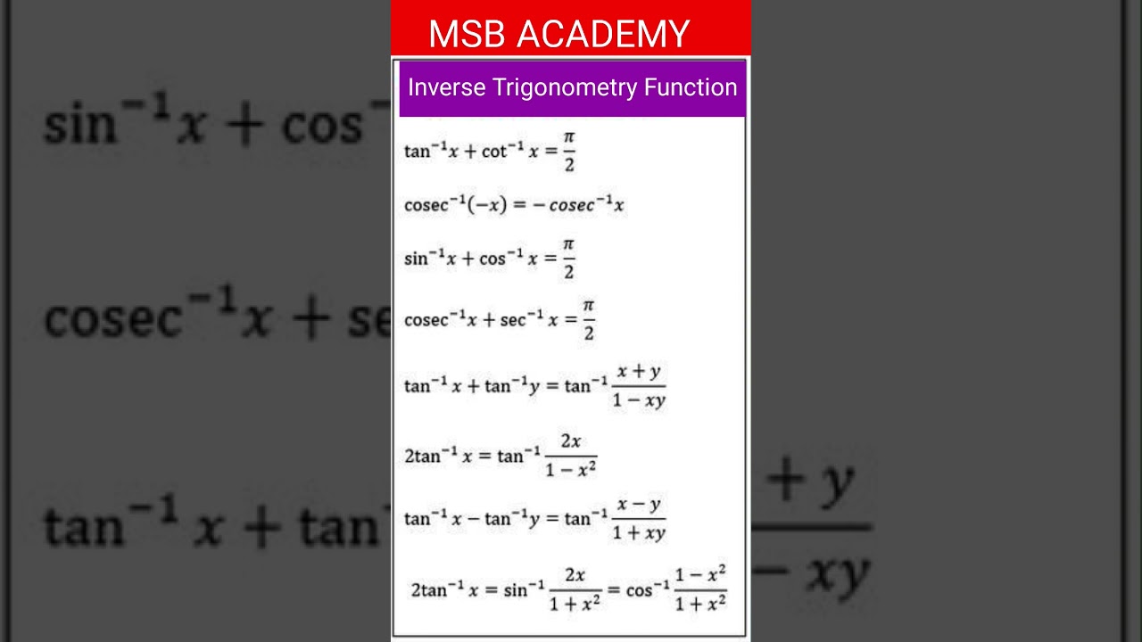 Inverse Trigonometry Functions – Shortcut Formulas / maths formula / maths #maths #shorts #education