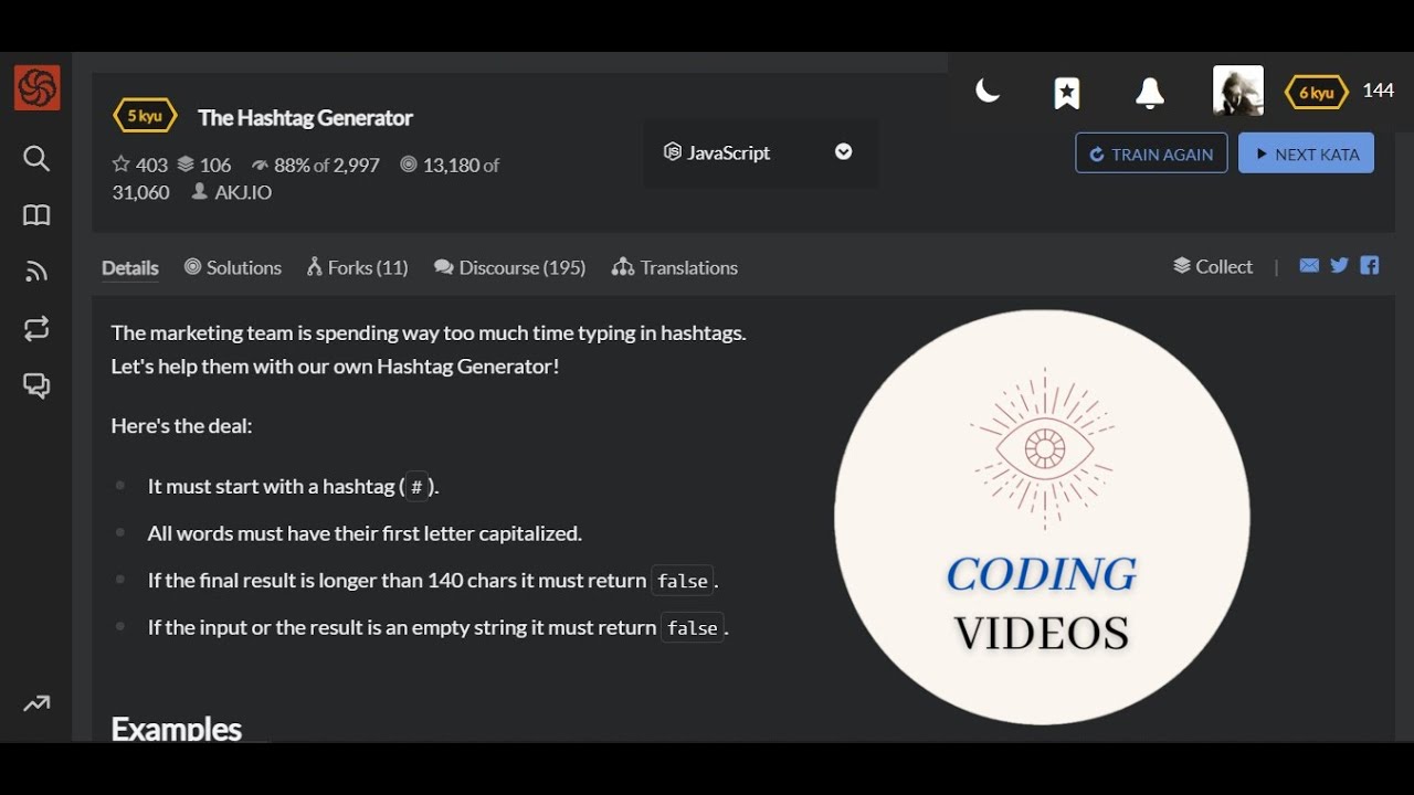 # Hashtag Generator - JavaScript || Coding Videos