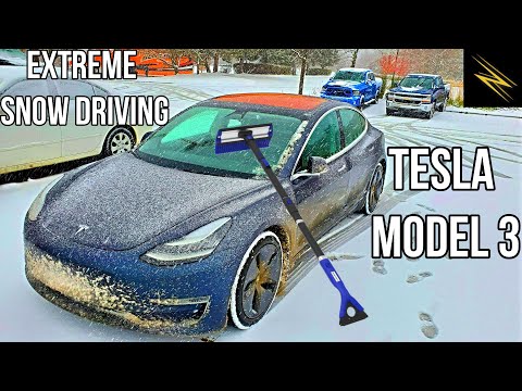 Sliding in the Snow With the AWD Model 3 | Traction Test | Stock All Season Tires | Winter Driving |