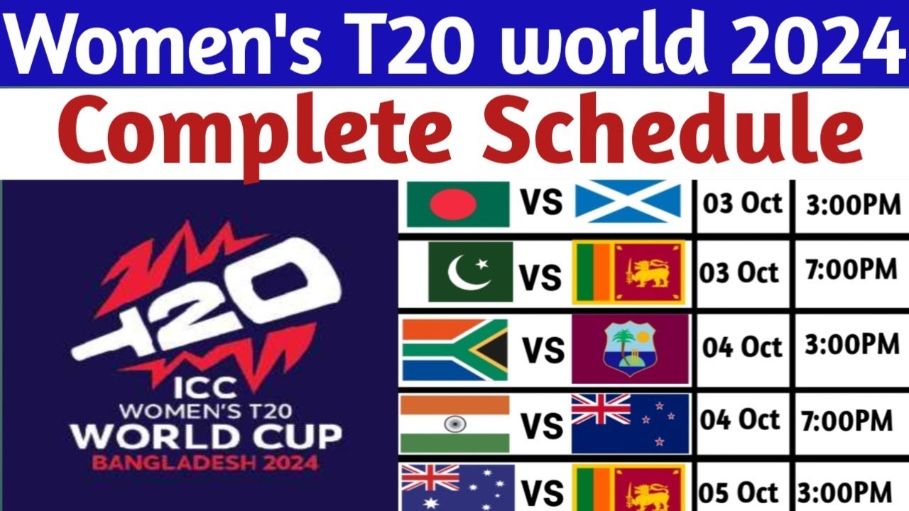 Women's T20 world cup 2024 complete Schedule |T20 world cup 2024 schedule date,Time, venues,|