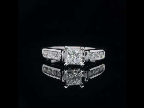 1.02 Carat Diamond Princess Cut Solitaire & Side Stone Cathedral Channel Ring in Platinum