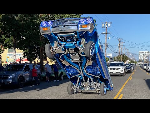 LOWRIDER CARS HOPPING AND 3 WHEELING in Los Angeles California