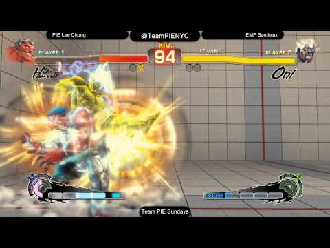 SSF4AE @ Team PIE Sundays 2/2014 - PIE Lee Chung (Hakan/Guile/Zangief) vs EMP Santhrax (Oni)