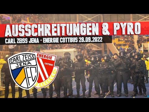 Carl Zeiss Jena - Energie Cottbus: Ausschreitungen, fliegende Pyro & 17 Minuten Spielunterbrechung!