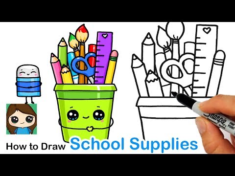 How to Draw a Cup of Back To School Supplies Easy - YouTube