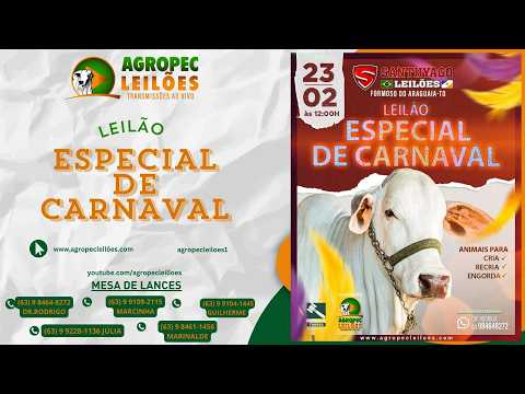 Agropecleiloes | LEILÃO ESPECIAL DE CARNAVAL | SANTHYAGO LEILÕES |FORMOSO DO ARAGUAIA-TO | 23/02/26