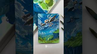 Painting Starly into a Studio Ghibli Scene✨ #alteredcard #pokemontcg