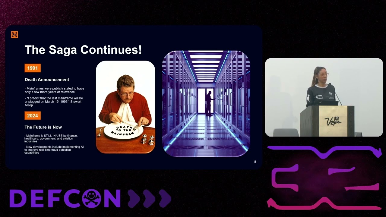 DEF CON 32 - The Immortal Retrofuturism of Mainframes and How to Keep Them Safe- Michelle Eggers