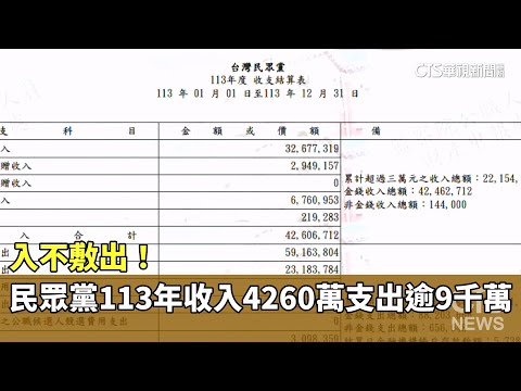 入不敷出！　民眾黨113年收入4260萬支出逾9千萬