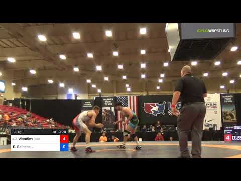 2018 Marine Corps US Open/UWW Junior Freestyle 92 Quarters - Jakob Woodley (OKRTC) Vs. Danny Salas