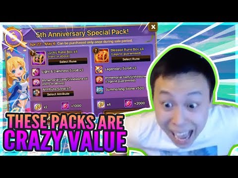 5th Year Anniversary Pack OP!? CRAZY NAT 5s & Runes?! - BEAUTIFUL Sessions On ALL! - Summoners War