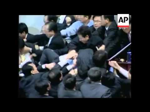 Scuffles broke out between lawmakers in South Korea's National Assembly on Friday as the two main pa