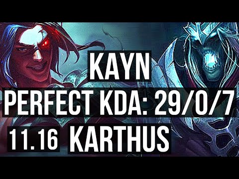 KAYN vs KARTHUS (JUNGLE) | 29/0/7, Legendary, 7 solo kills, Rank 12 Kayn | BR Grandmaster | v11.16