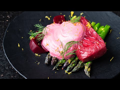 Cryoconentrated Beet Sous Vide Halibut