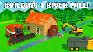 Amazing 3D Construction Machines Build River Mill 🌾 | Combine Harvester Brings Grain to Make Flour