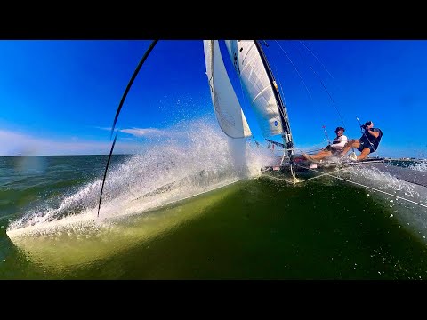 Hobie Miracle 20 Speed Run!  What a rush!  Beautiful footage of sailing a beachcat.