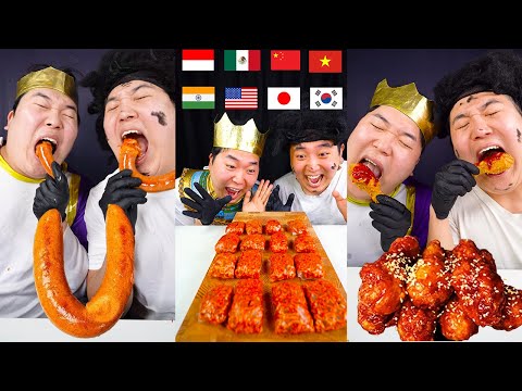 MUKBANG 직접 만든 불닭쌈 양념치킨 소세지 먹방 Fire Noodle Fried Chicken Kielbasa Sausage Eating HUBA후바
