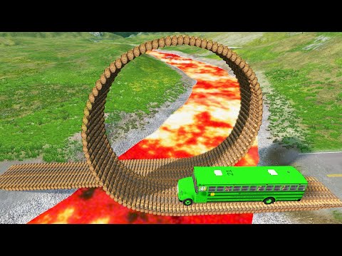 Bus vs Deep Lava - Cars vs Loop Bridge Truck Dance- BeamNG.Drive