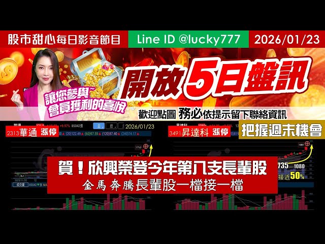 0123【甜心盤後節目】【把握機會參與５日設訊】賀！欣興榮登第八支長輩股！金馬奔騰長輩股一檔接一檔