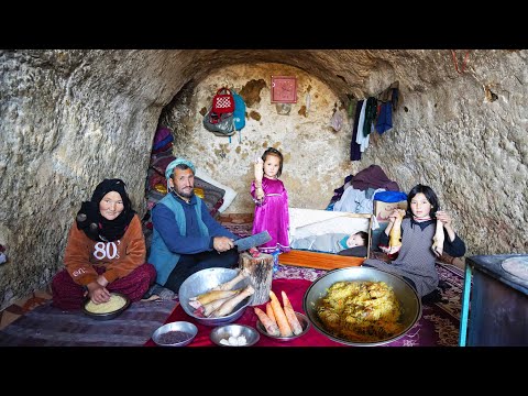 Cold Winter day in a Cave and Cooking village style food | Village life of Afghanistan