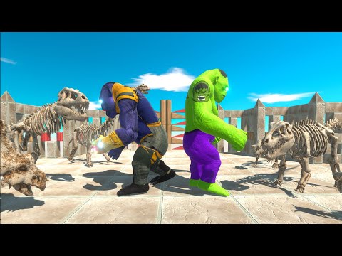 ⚡ Halk and Thanos Goro The Giant vs Skeleton T-Rex Death Run- 🦖 Animal Revolt Battle Simulator 🦕