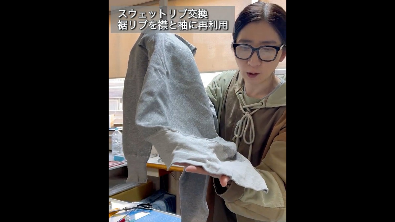 スウェットリブ交換　襟/袖/裾　～裾のリブを襟と袖に再利用～ #古着 #リペア #ヴィンテージスウェット #チャンピオンリバースウィーブ #リバースウィーブ #古着スウェット #古着