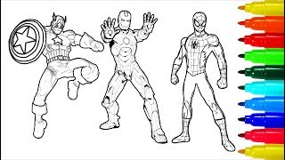 Spiderman Hulk Iron Man Coloring Pages | Colouring Pages for Kids with Colored Markers video