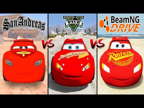 GTA San Andreas Lightning McQueen VS GTA 5 Lightning McQueen VS BeamNG McQueen - WHO IS BEST?