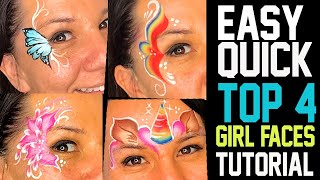 4 Easy, Fast Girl Face Painting Ideas Tutorial