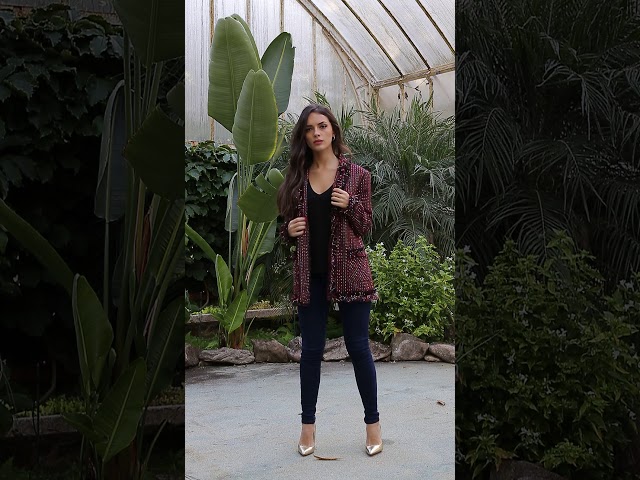 Vídeo relacionado con Xaspee Blazer de Tweed para Mujer, Manga Larga, Cuello Redondo, Frente Abierto, Ribete de Encaje, Ligero, a Cuadros, Chaqueta de Trabajo, Rosa, XS