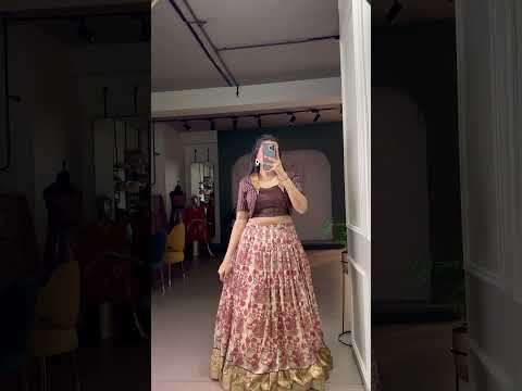 Brown Tasar Silk Printed Lehenga Choli Set